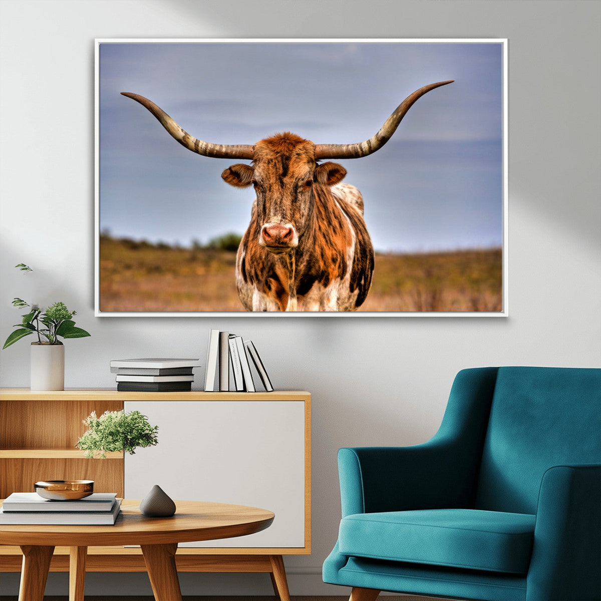 Texas Longhorn Wall Art Print, Framed Longhorn Cow Wall Art