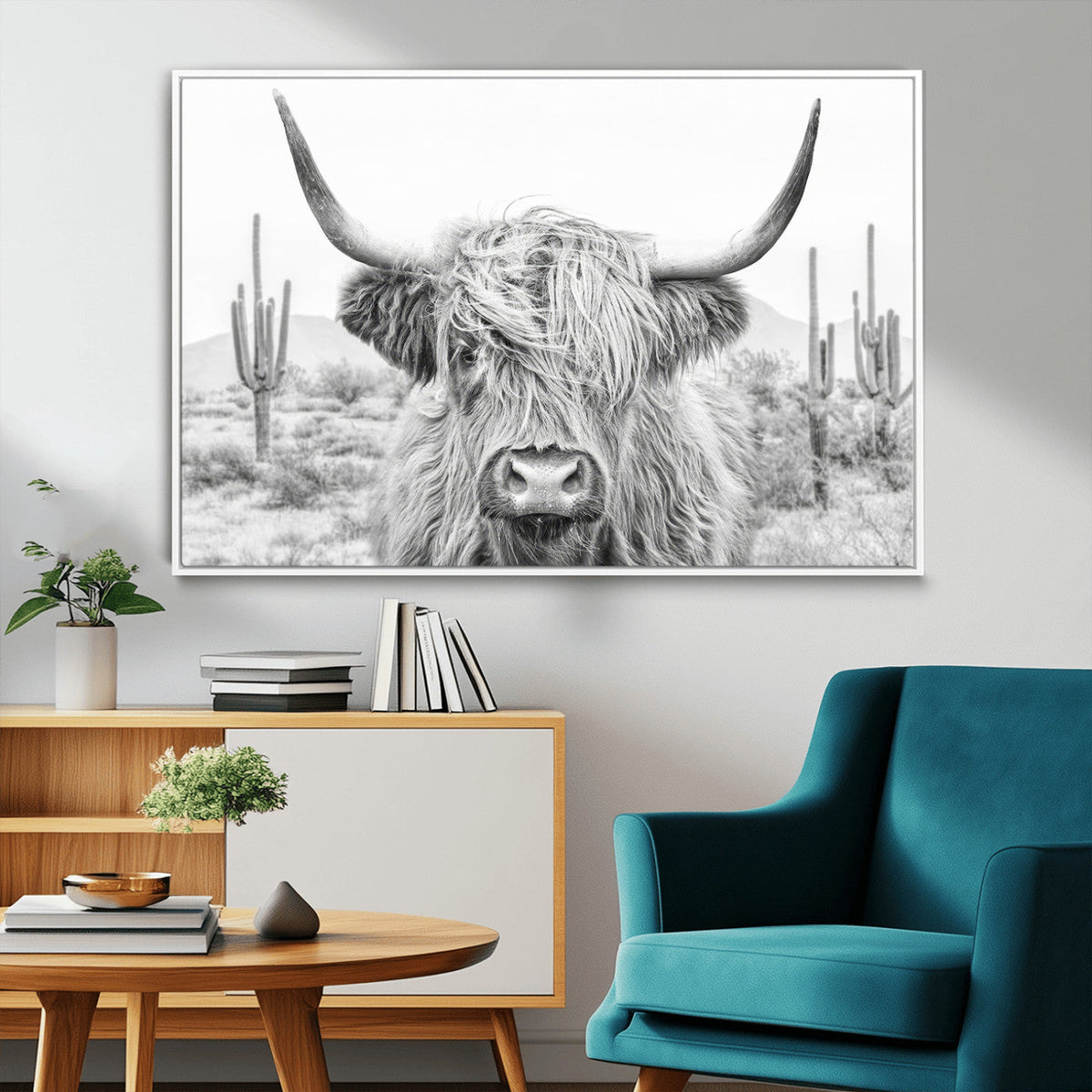 Rustic Charm | Cow Longhorn Black White Bighorn Wall Art