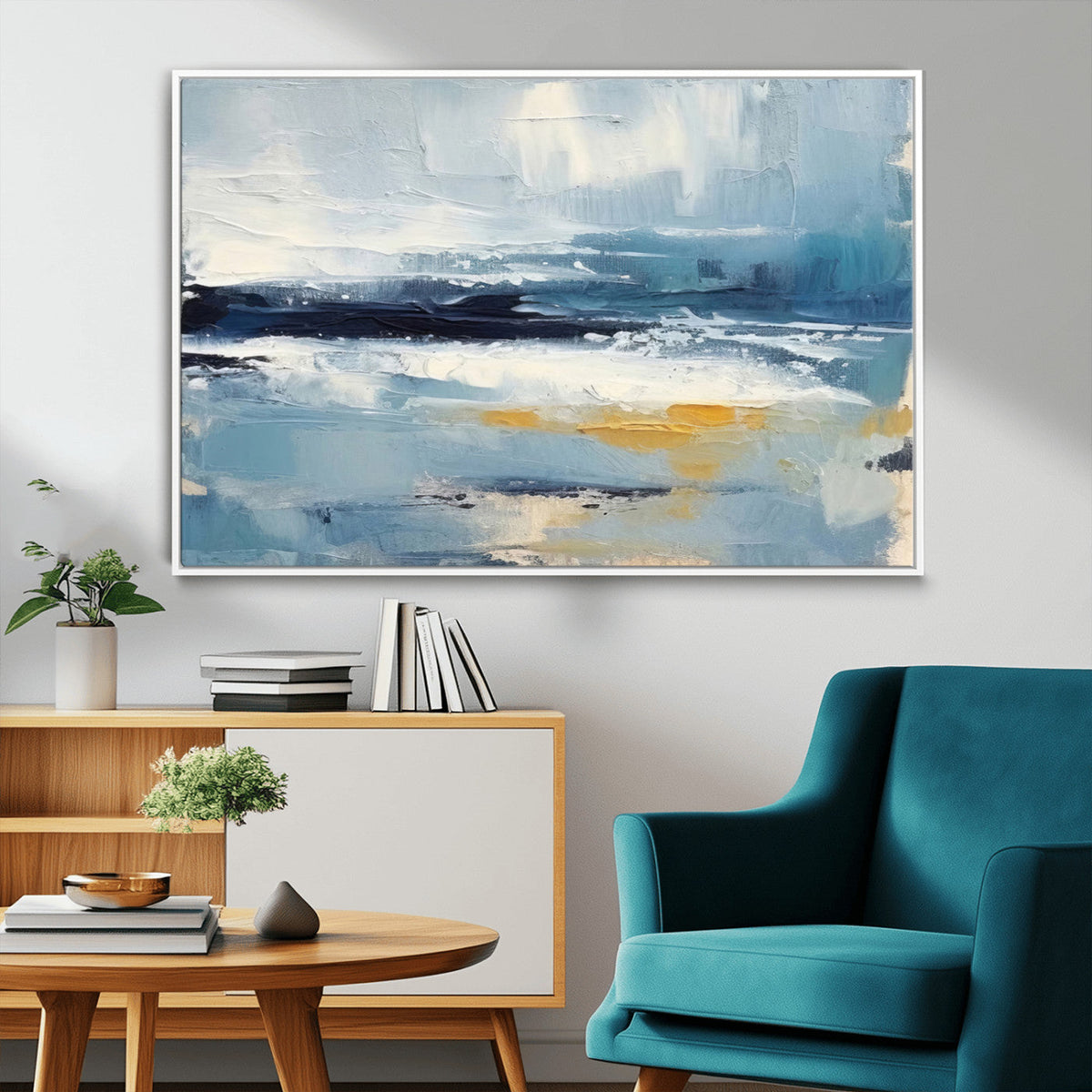 Abstract Ocean Canvas Wall Art - Coastal Blue and Gold
