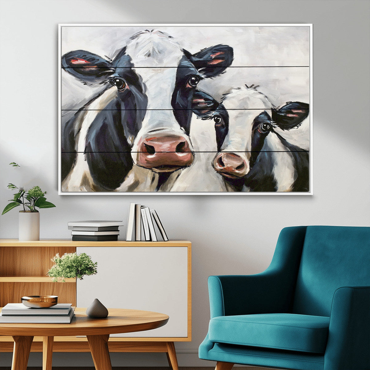 Vintage Baby and Mom Cattle Wall Art Canvas Print