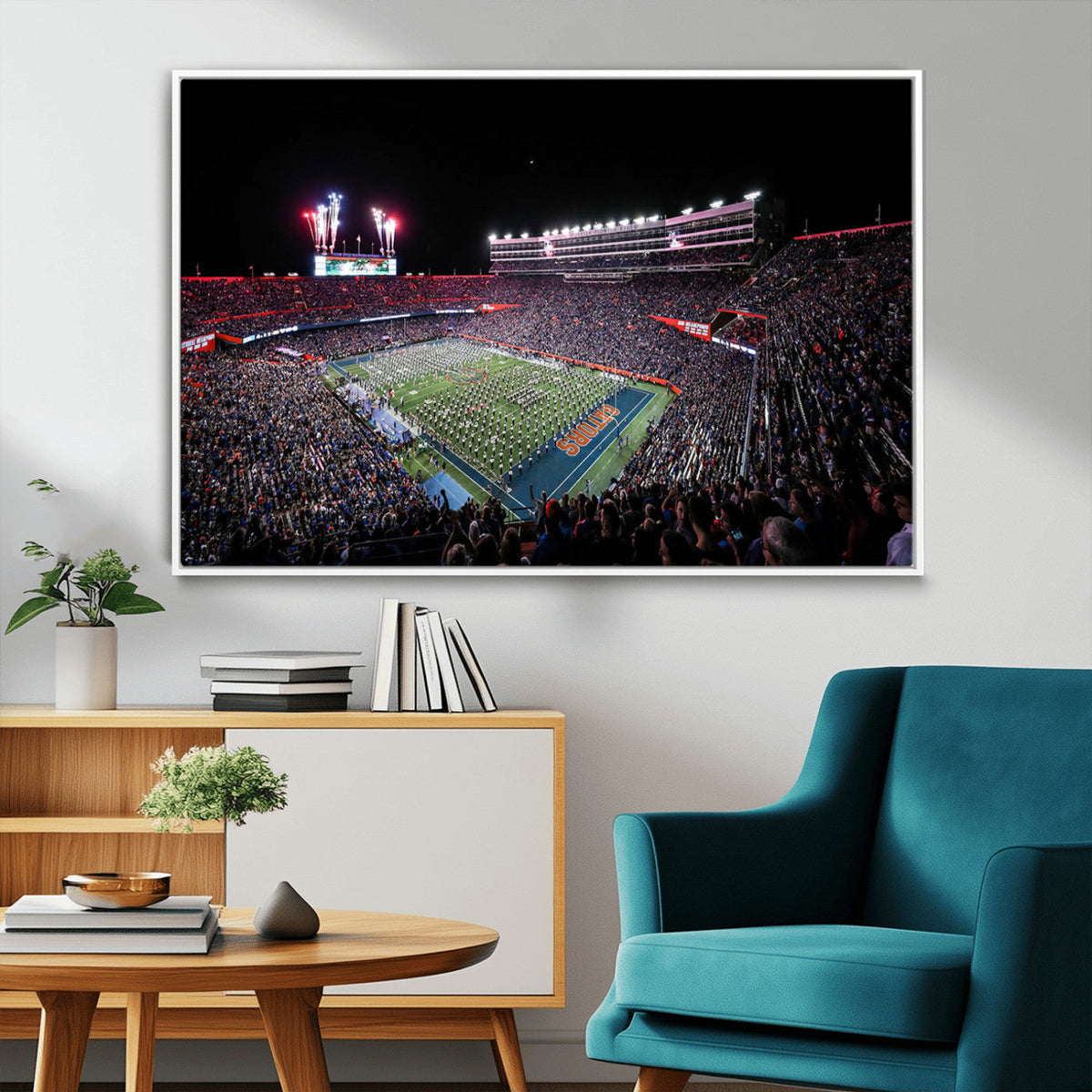 Ben Hill Griffin Stadium Night Game Triple Canvas Wall Art -