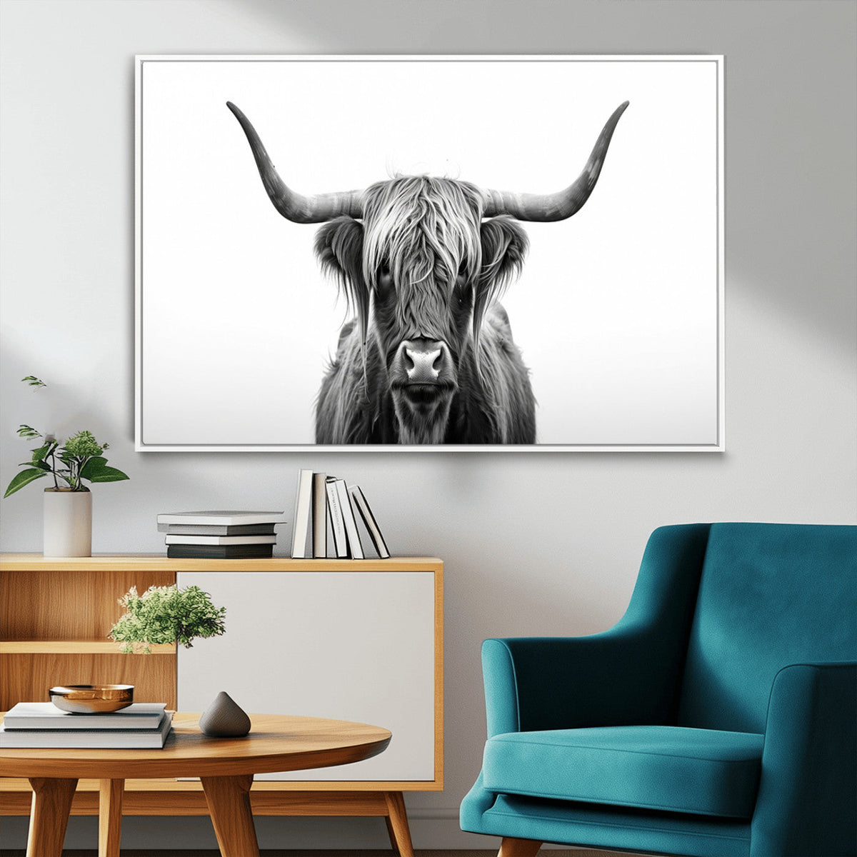 Highland Wall Art Canvas Print – Minimalist Black and White