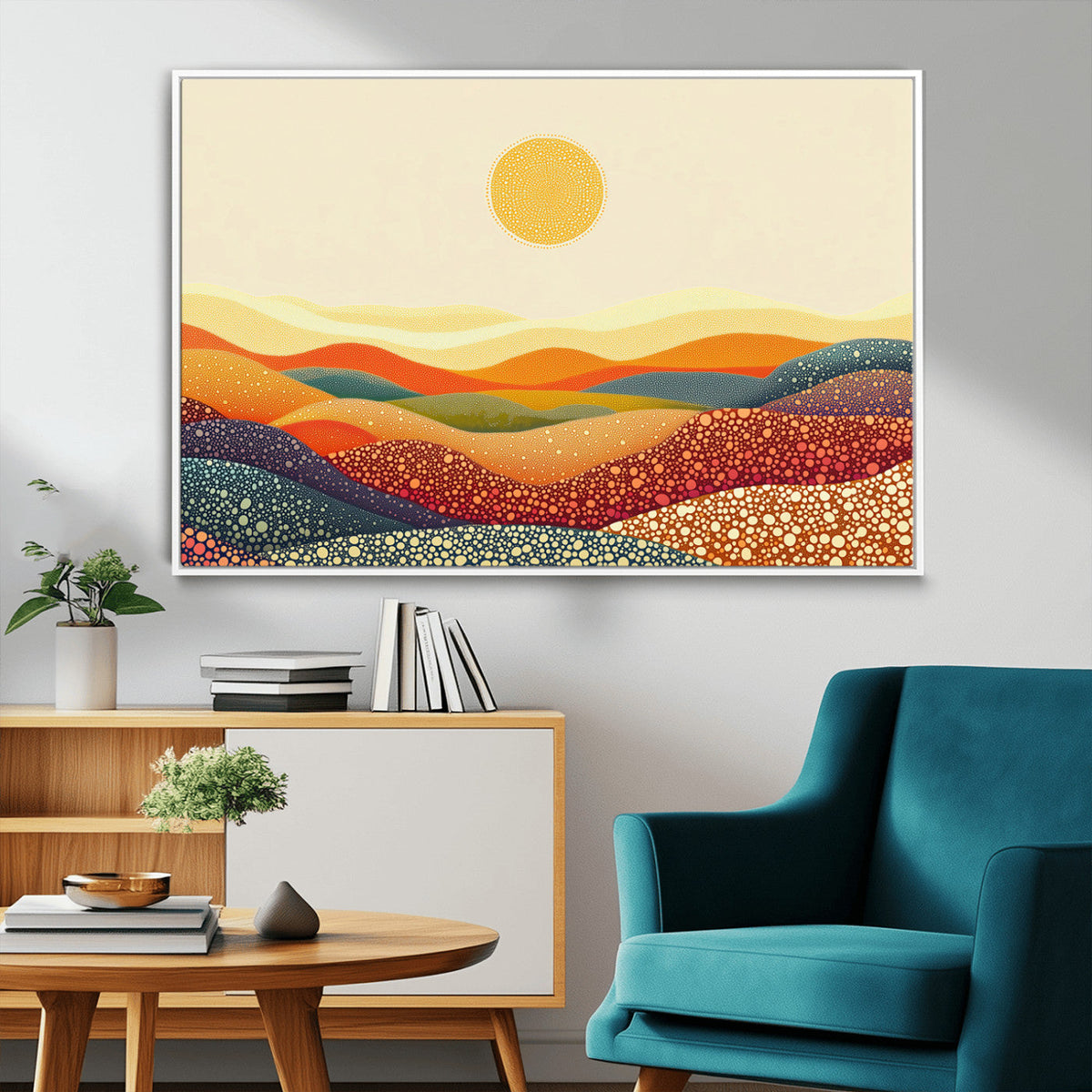 YAYOI KUSAMA Colorful Dot Art Landscape Canvas - Framed