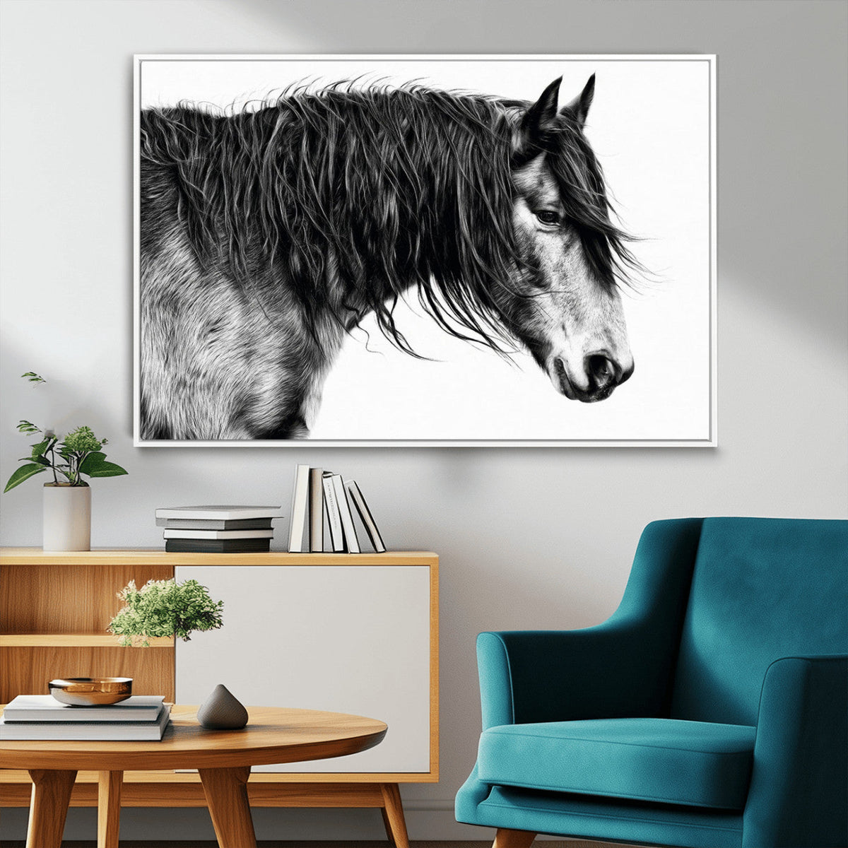 Black Horse Wall Art Canvas Print – Elegant Farmhouse Decor