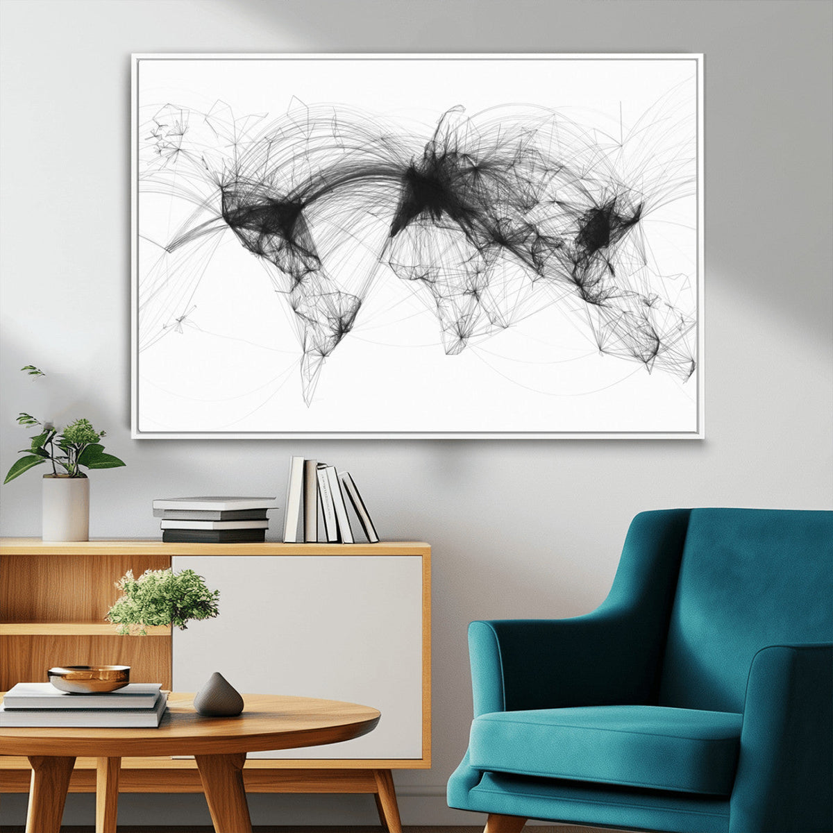 Flight Routes Air Traffic Map Canvas Wall Art - Framed -