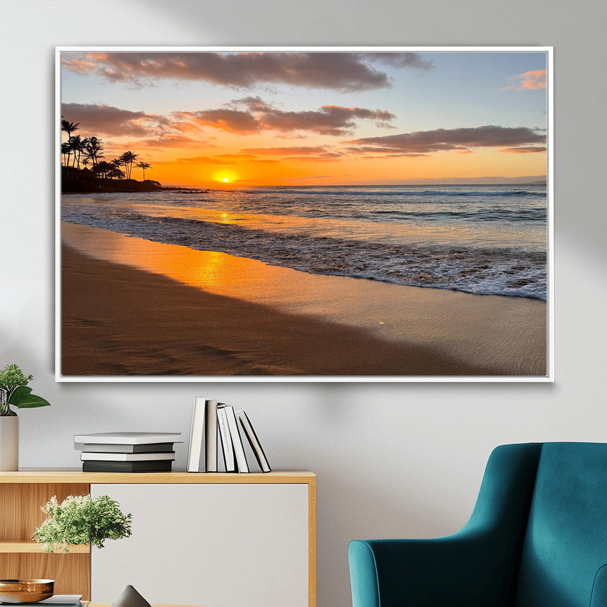 Tropical Beach Wall Art – Framed Sunset Ocean Canvas