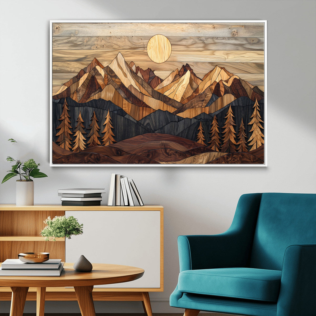 Wood Mountain Landscape Wall Art Canvas Print – Framed