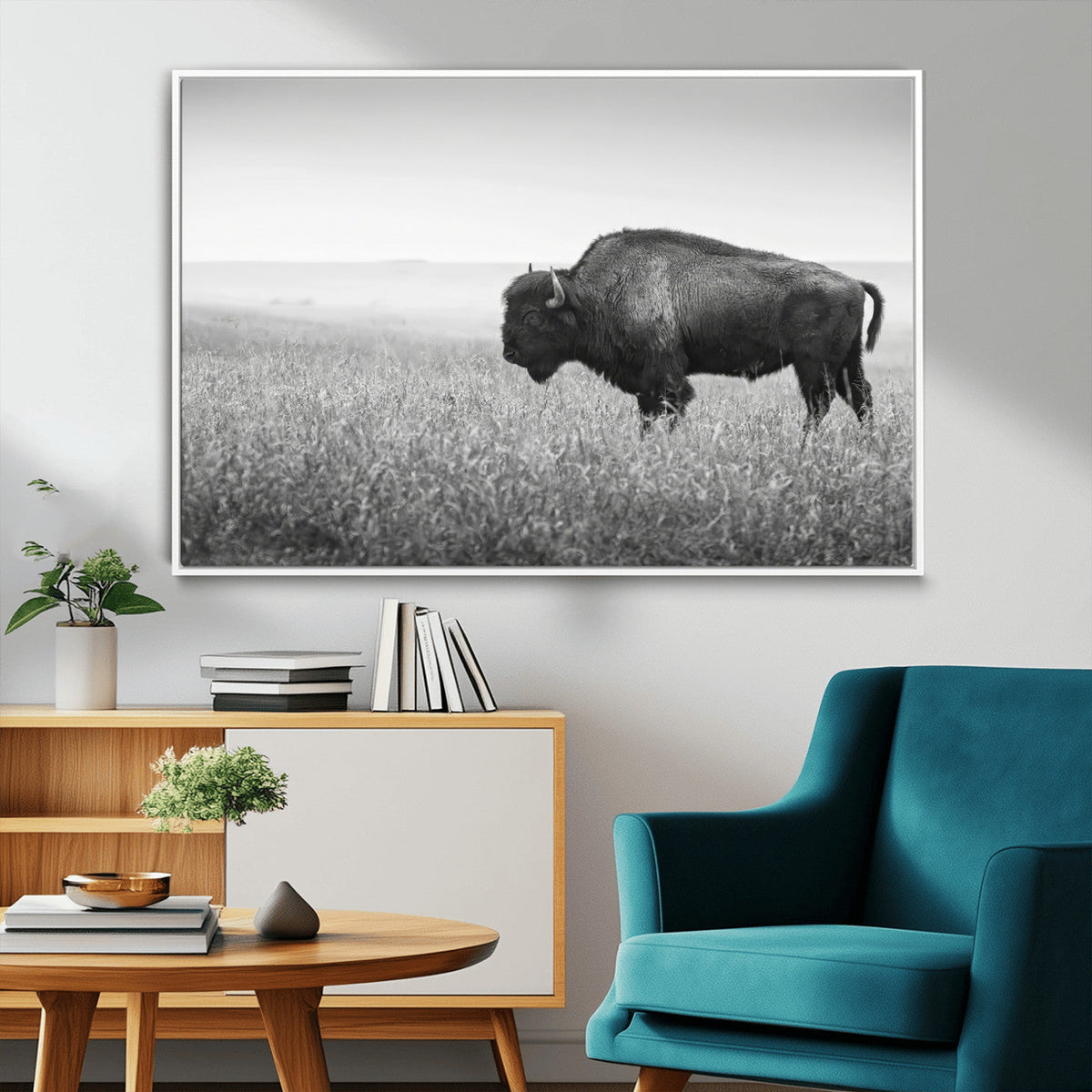 Bison Wall Art Canvas Print – Framed Rustic Wildlife Scene