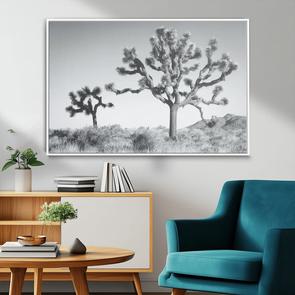 Joshua Tree Wall Art Canvas Print – Framed Black White