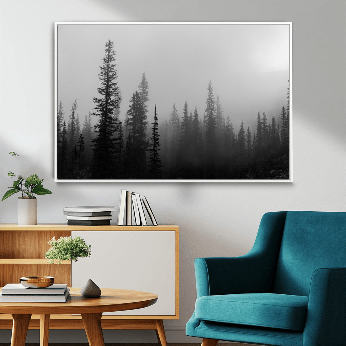 Misty Pines Wall Art Canvas Print – Framed Woodland