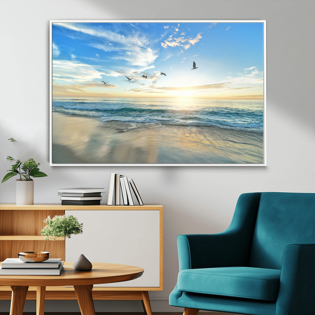 Minimalist Seaside Wall Art Canvas Print – Morning Glow