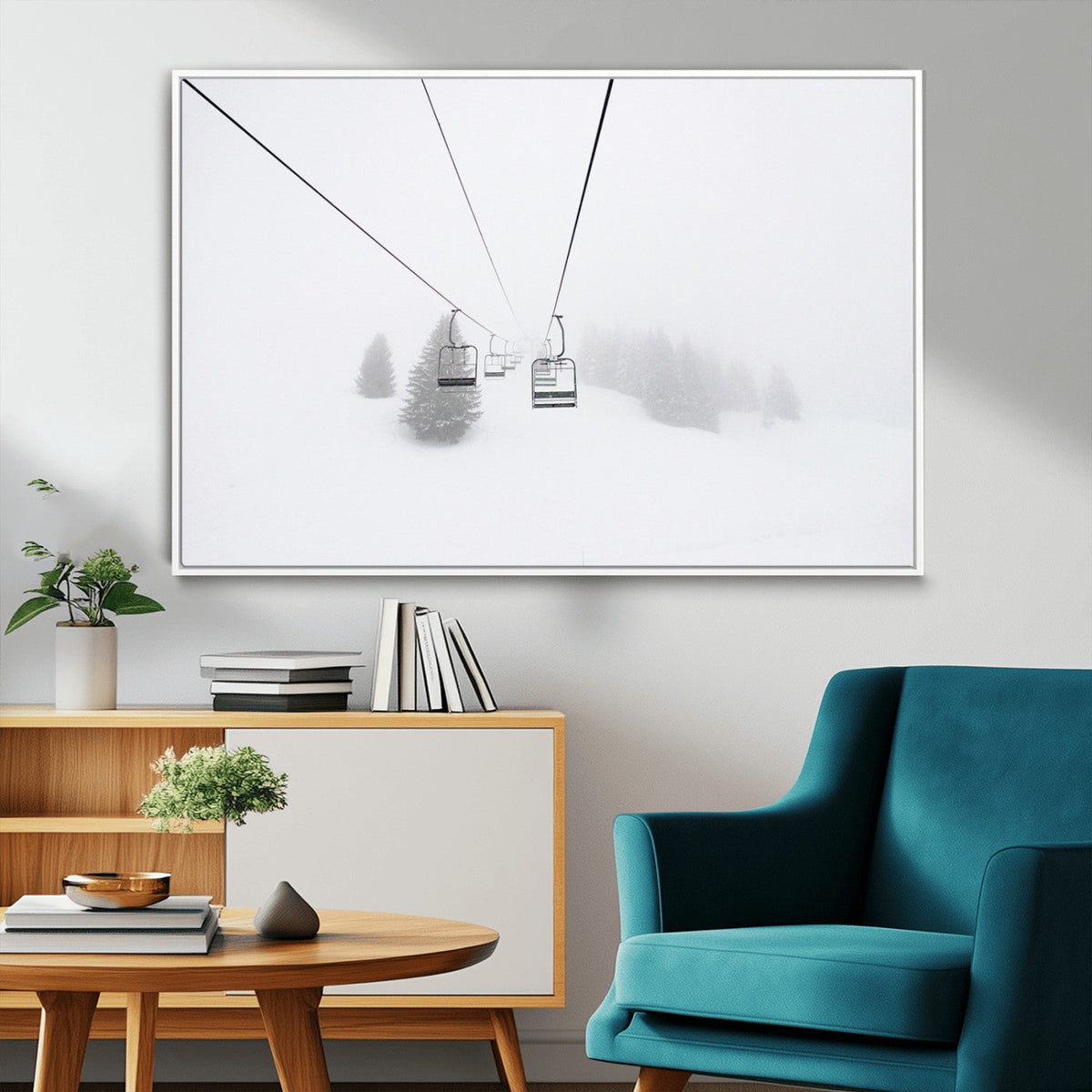 Ski Lift Wall Art Canvas Print – Snowy Alpine Landscape