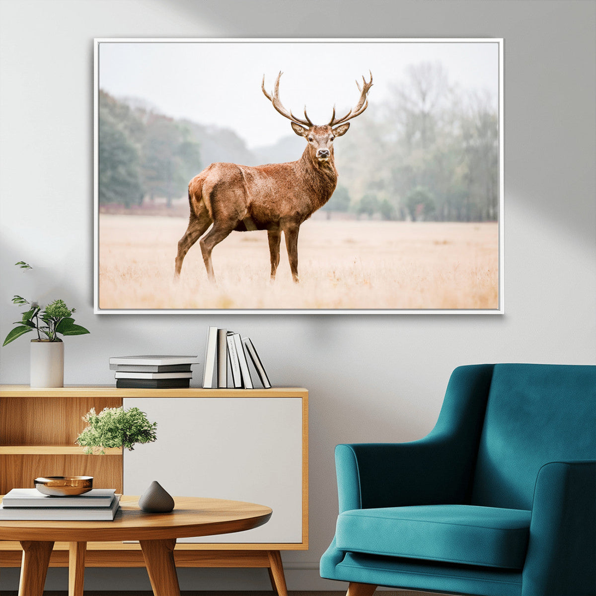 Vintage Wildlife Wall Art Canvas Print – Misty Landscape