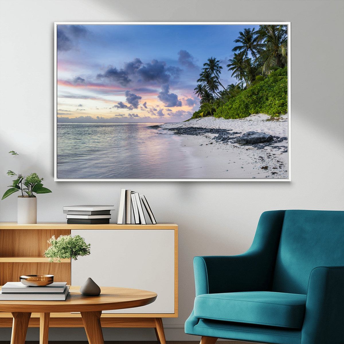 Tropical Beach Wall Art Canvas Print – Framed Sunset Glow