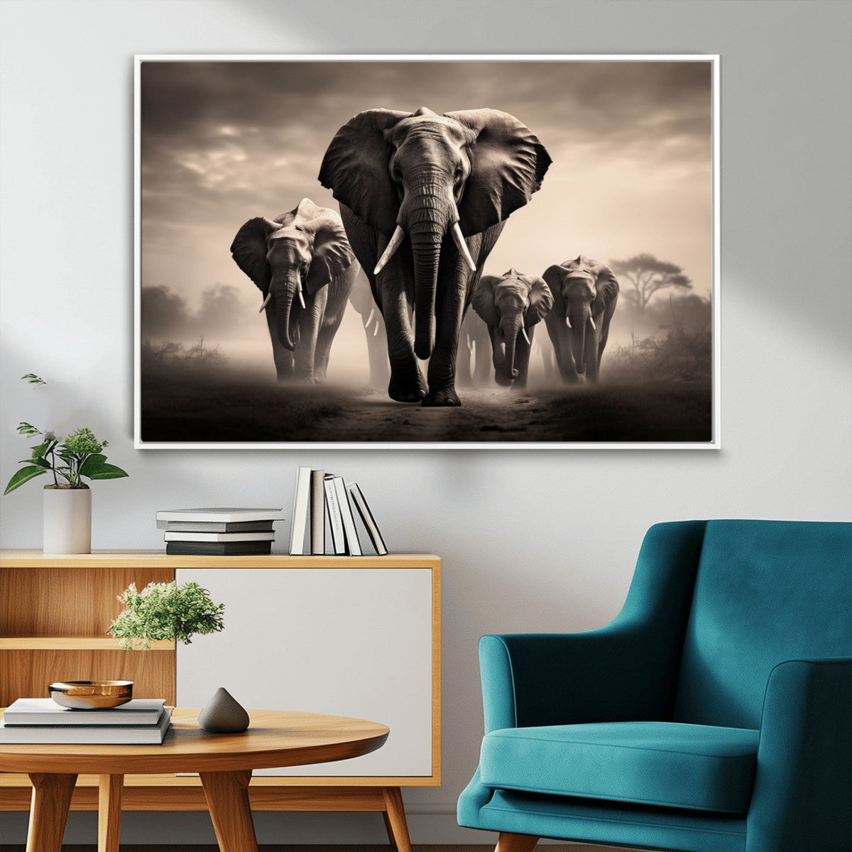 Elephant Family Wall Art Canvas Print, Framed Elephant Wall