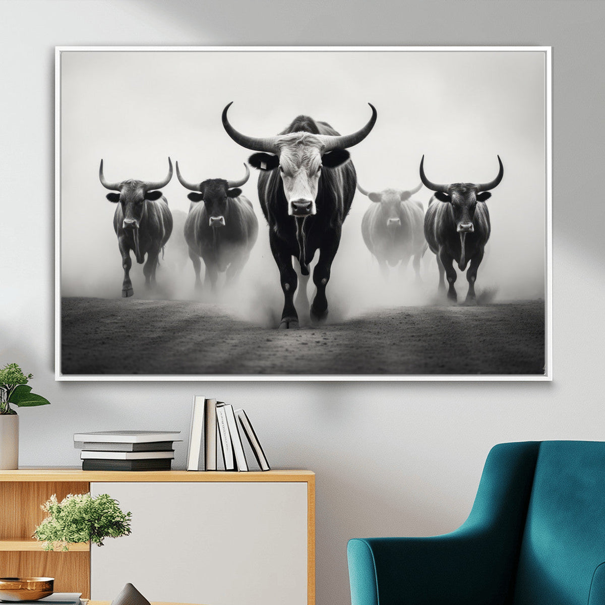 Texas Longhorn Wall Art Canvas Print, Framed Speckled Cow