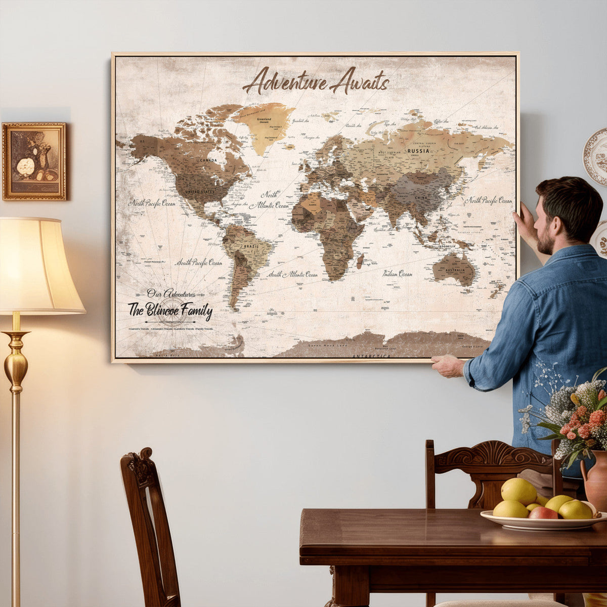 Custom Push Pin World Map Wall Art Canvas Print –