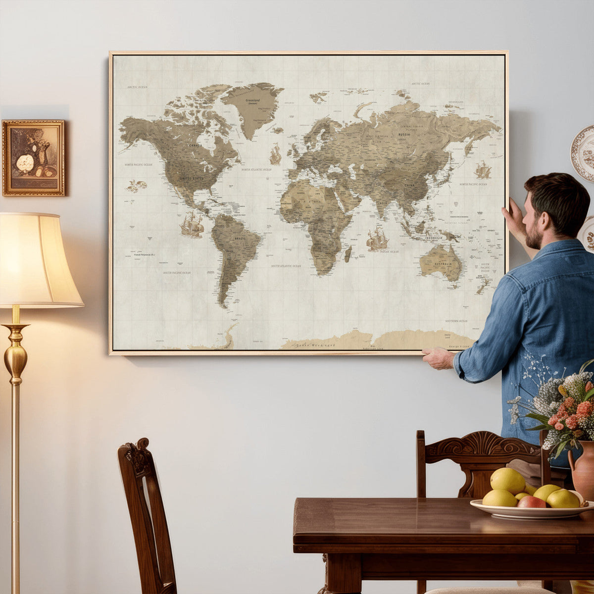 Detailed World Map Wall Art Canvas Print