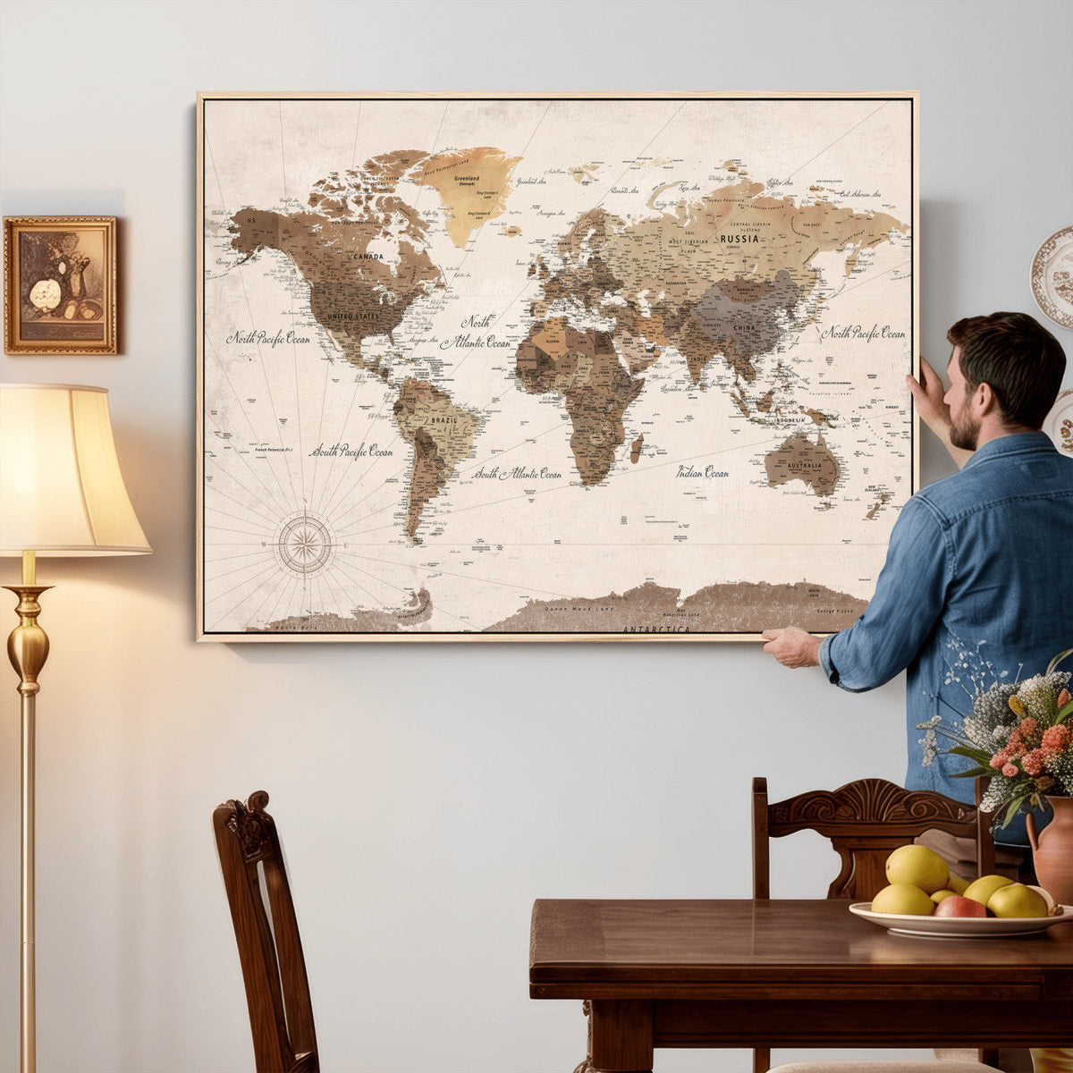 World Map Canvas Print – Framed Detailed Map of the World