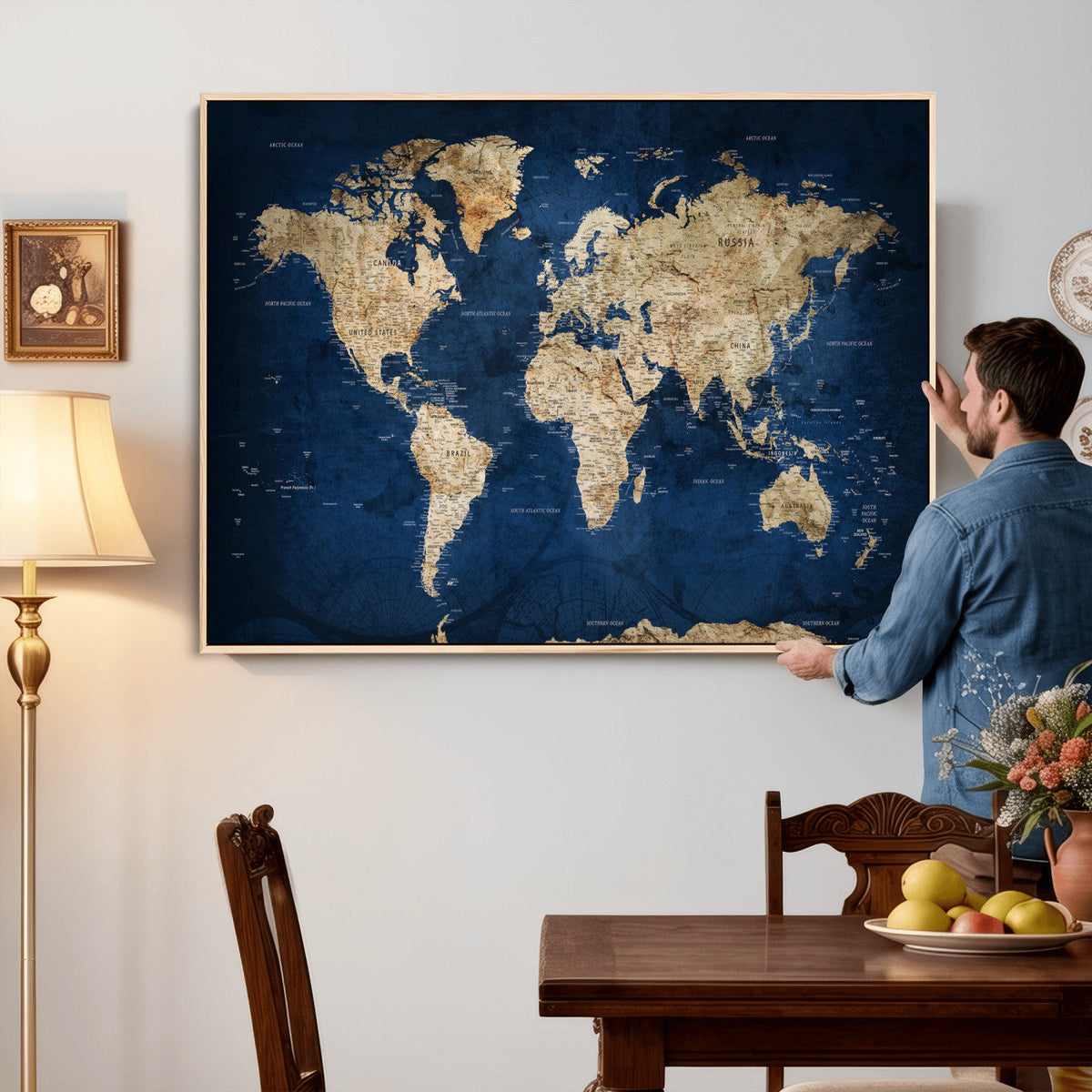 World Map Canvas Print – Framed Travel Map Wall Art for