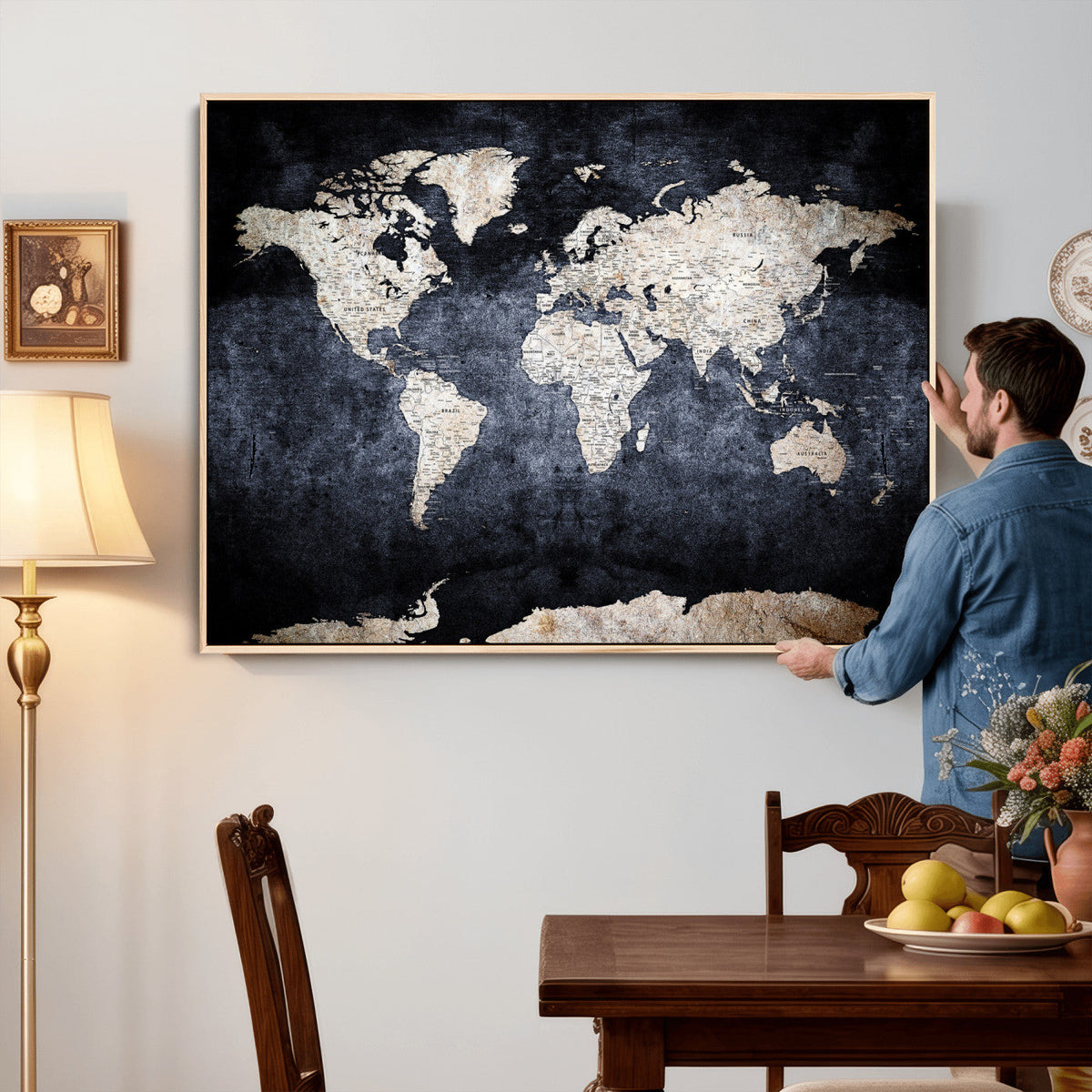 Vintage World Map Canvas Wall Art – Antique Triptych Map