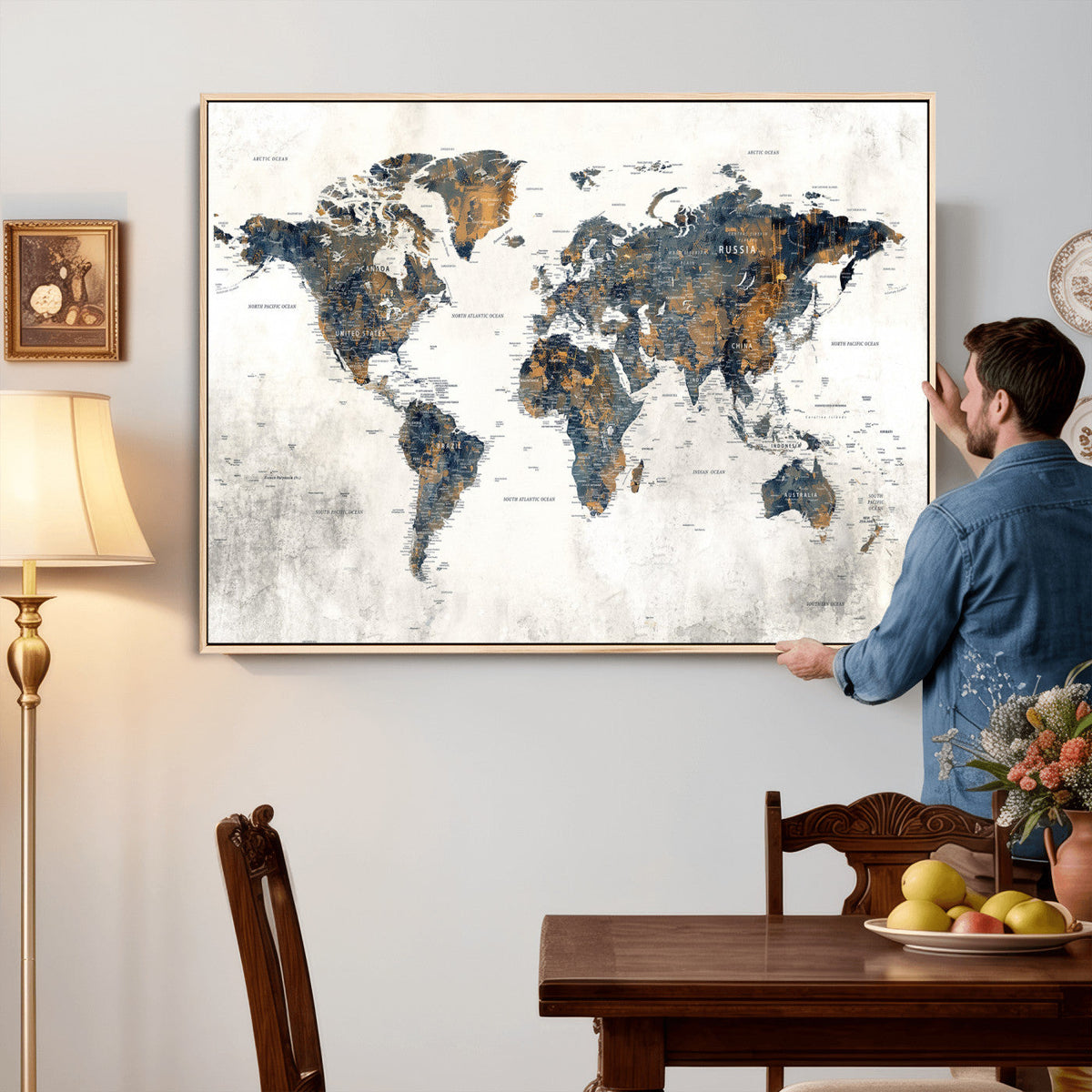 World Map Wall Art Canvas Print for Office Wall Decor