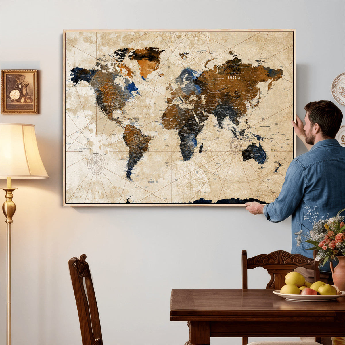 World Map Canvas Print – Framed Travel Map Wall Art for