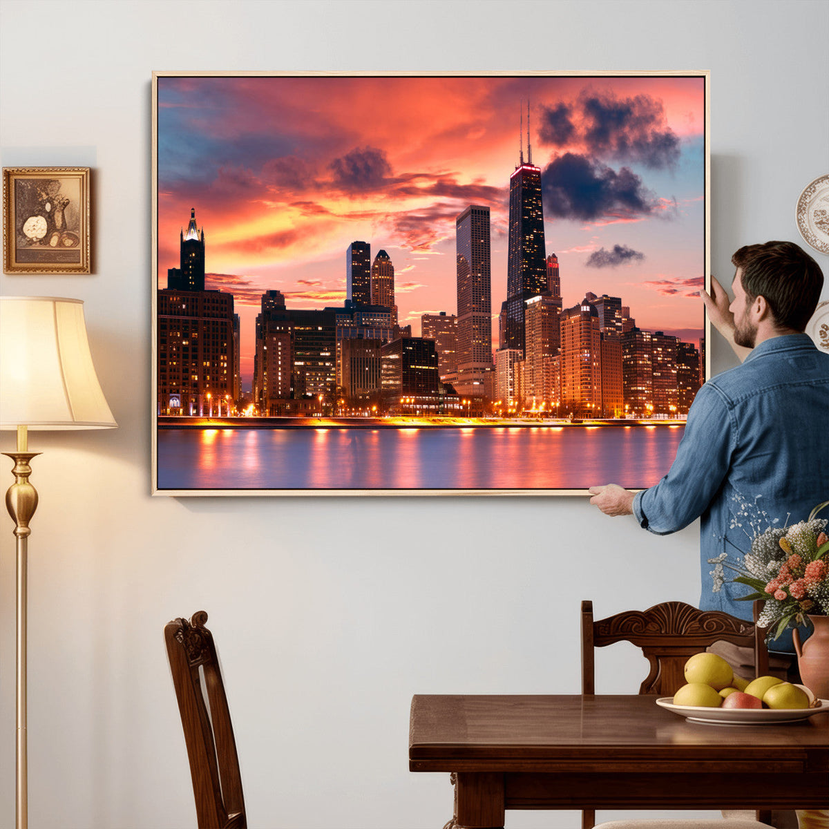 Chicago Wall Art Canvas Print - Chicago City Downtown Night