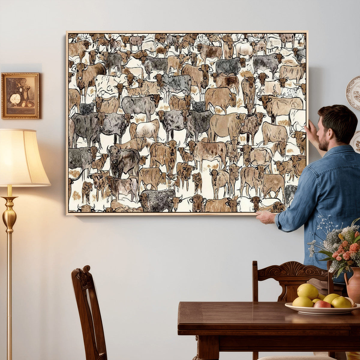 Abstract Longhorn Wall Art Canvas Print - Cow Animal Drawing