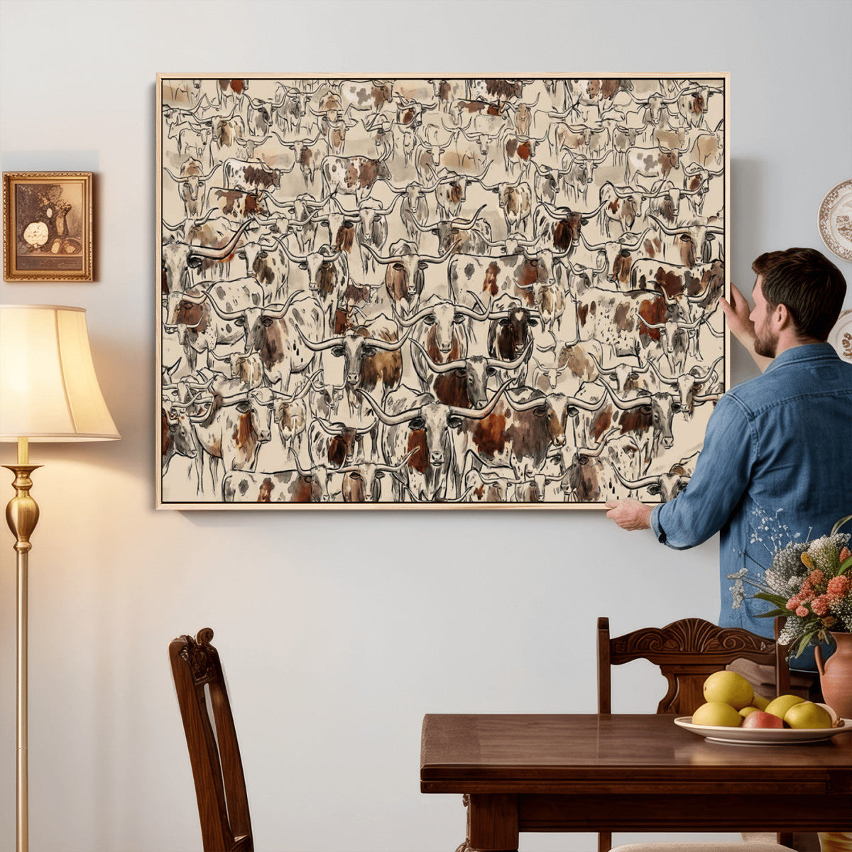 Abstract Longhorn Wall Art Canvas Print - Farm Animal