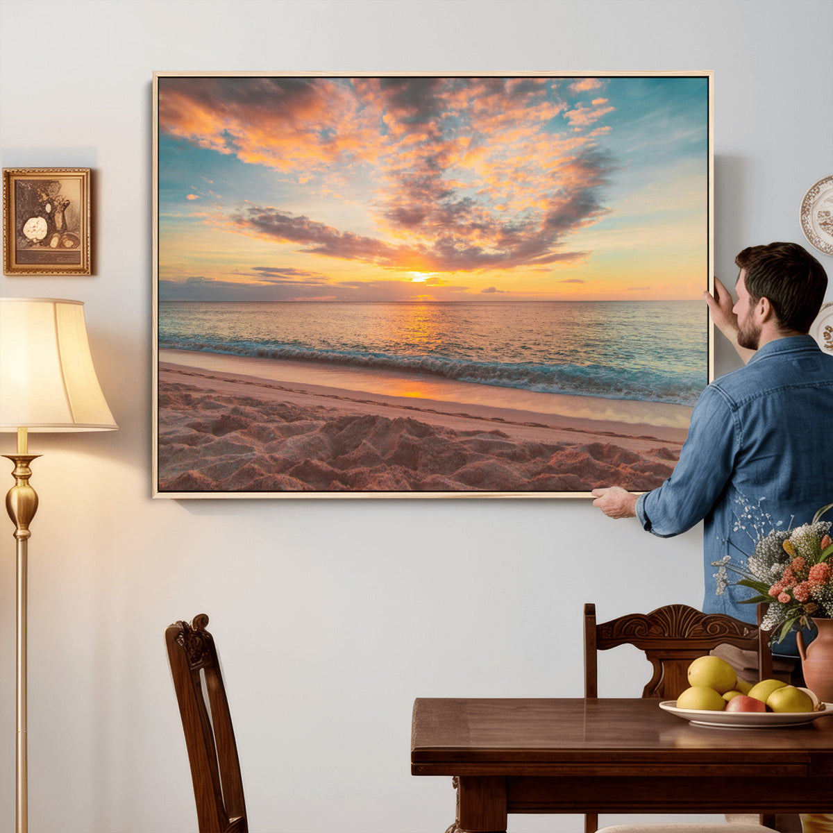 Sunset Beach Wall Art Canvas Print – Soft Coastal