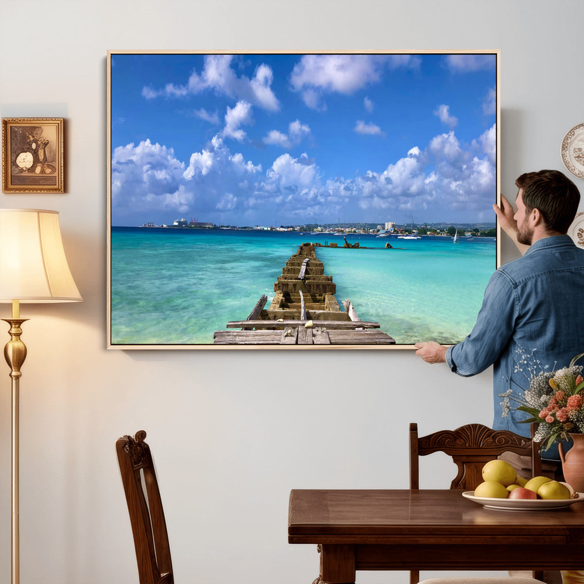 Caribbean Ocean Pier Seascape Wall Art Canvas Print,