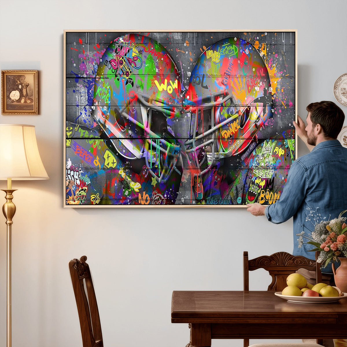 Graffiti Football Helmets Wall Art Canvas Print, Urban