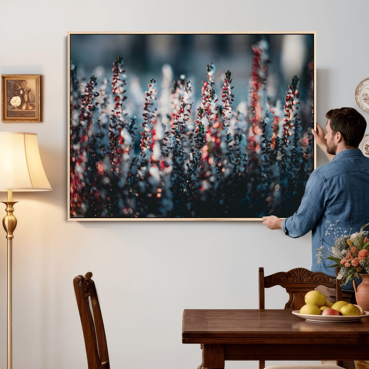 Winter Heather Wall Art Canvas Print, Frosted Floral Nature