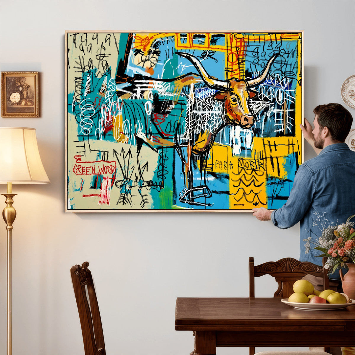 Basquiat Style Bird Bull Graffiti Wall Art Canvas Print,