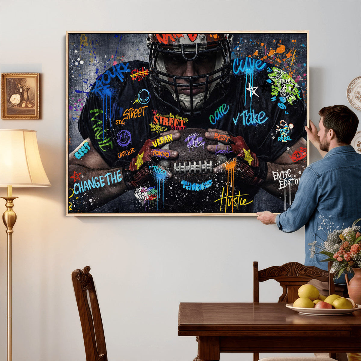 Graffiti American Football Player Street Art Wall Art Canvas