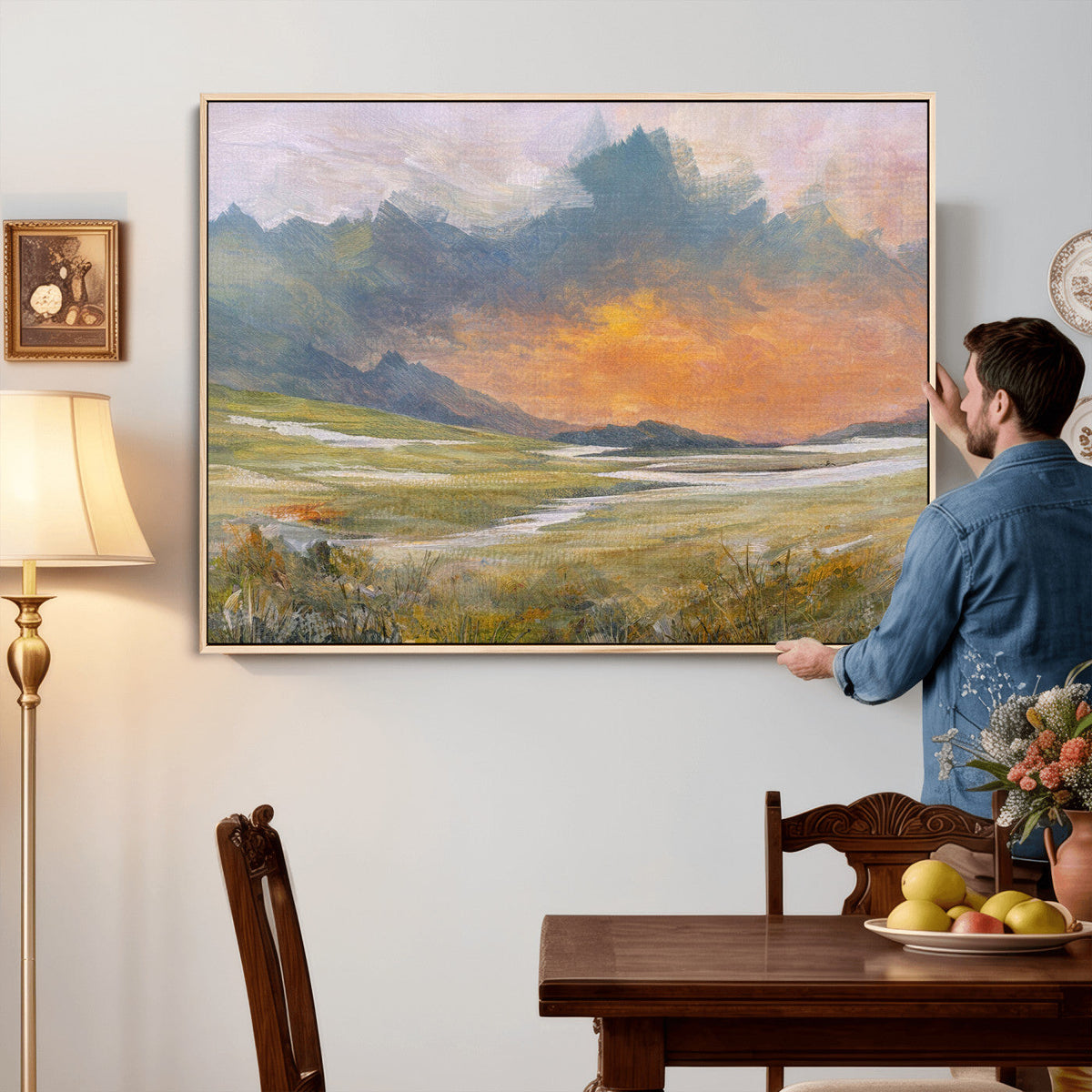 Mountain Sunset Wall Art Canvas Print Vintage Landscape