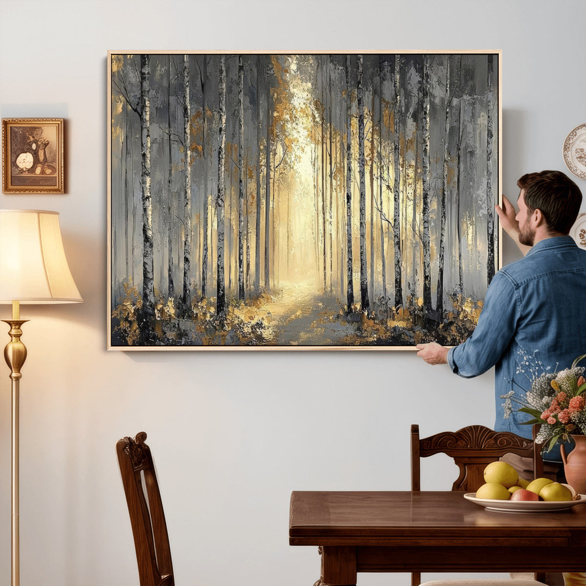 Abstract Birch Forest Wall Art Canvas Print – Modern Neutral