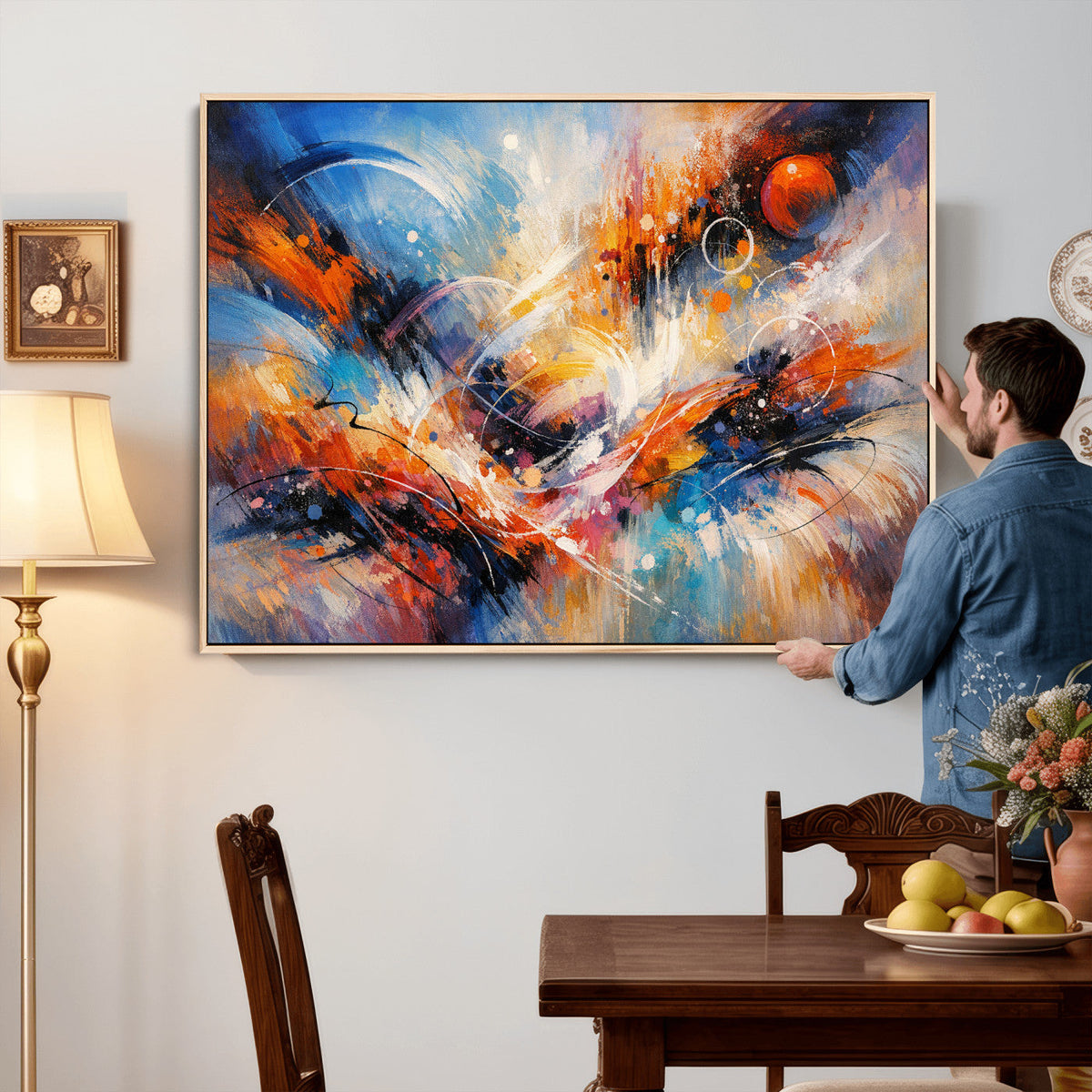 Lyrical Abstraction Wall Art Canvas Print, Orange Blue