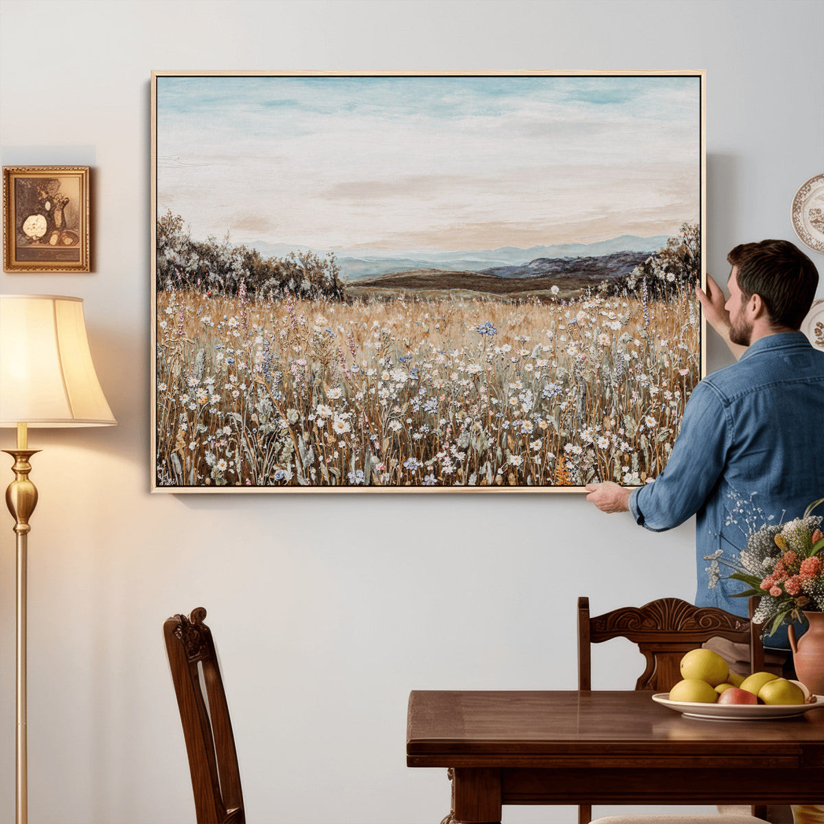 Neutral Wildflower Field Canvas Wall Art — Beige Earth Tone