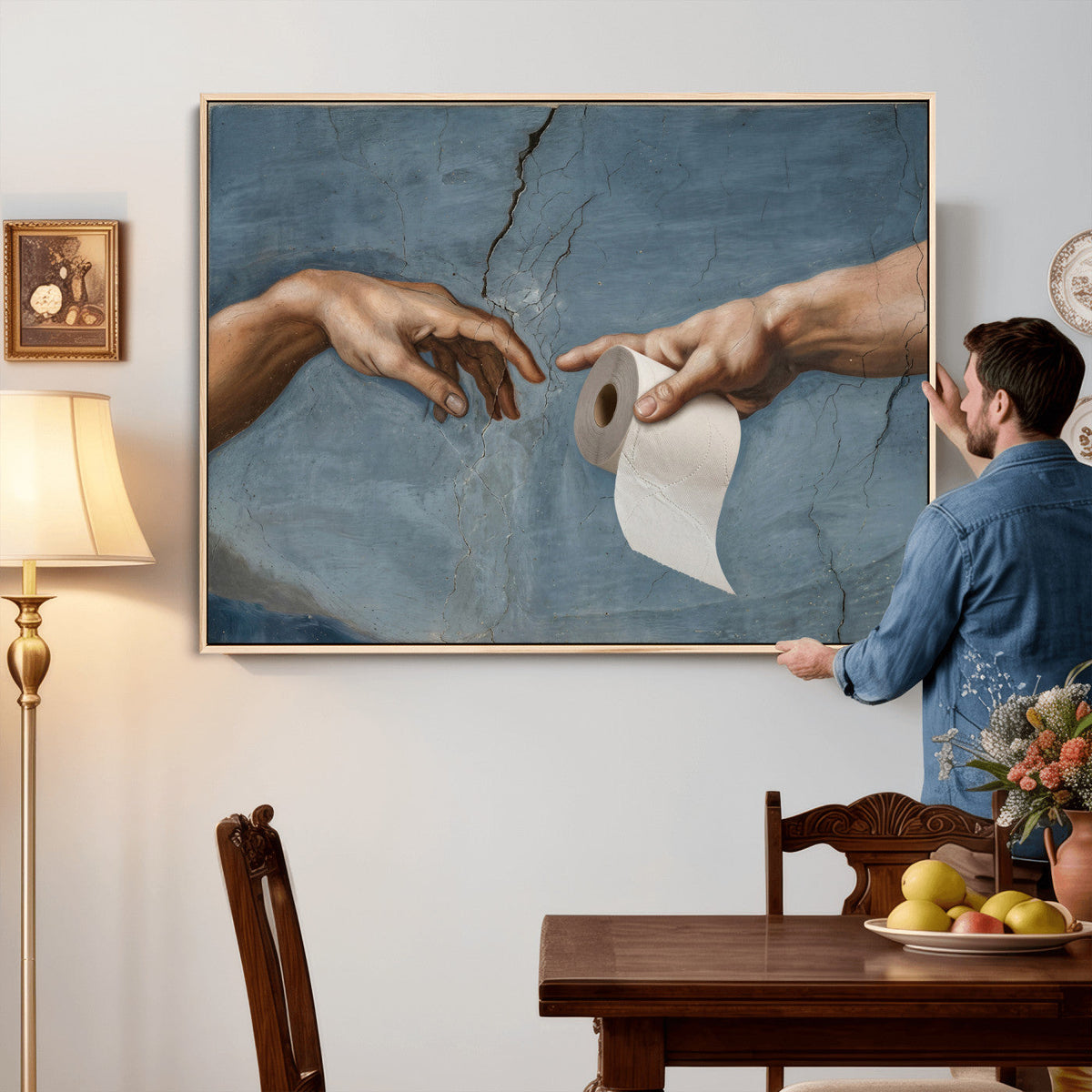 Funny Bathroom Canvas Wall Art, Michelangelo Creation of