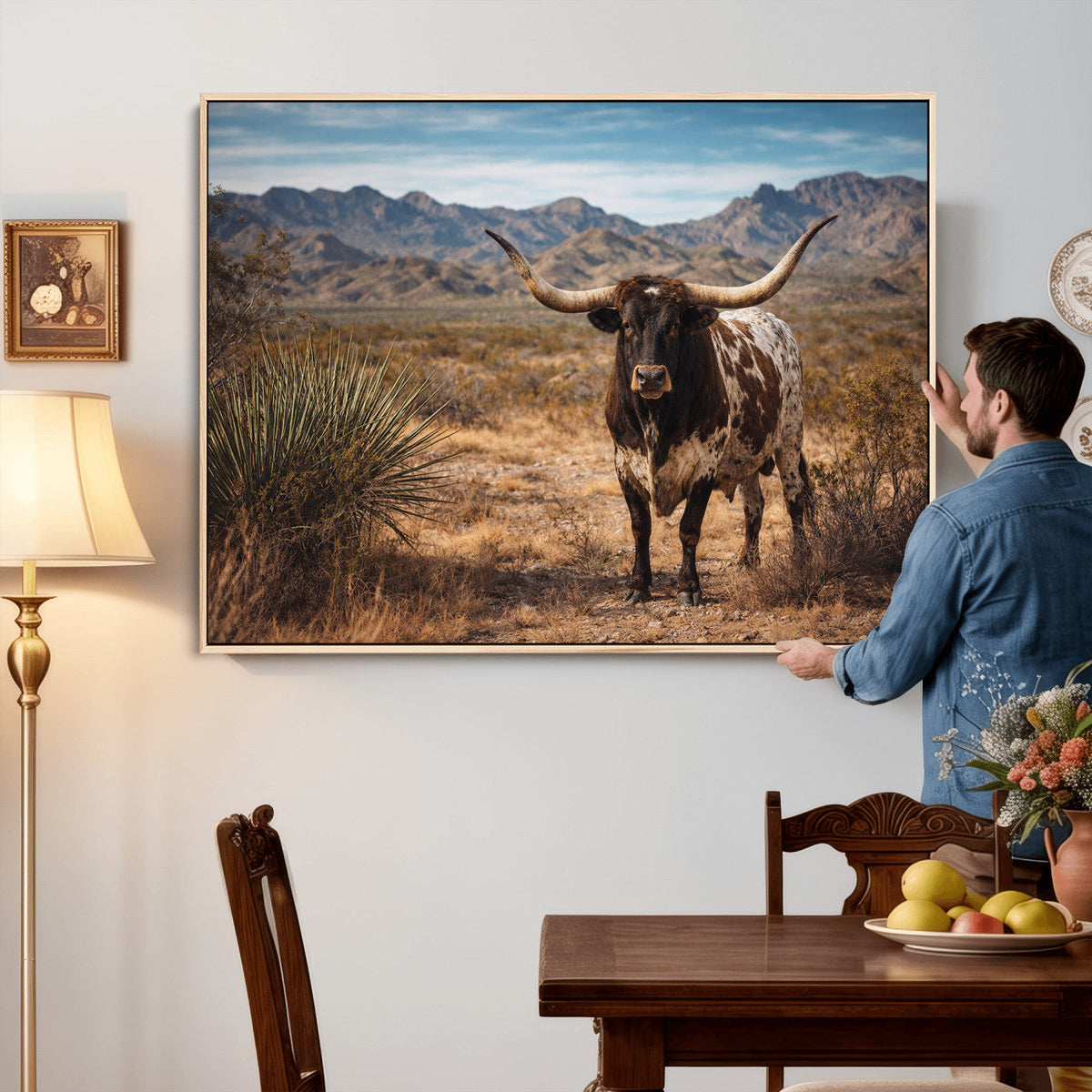Texas Longhorn Canvas Wall Art Western Bull Desert Moody