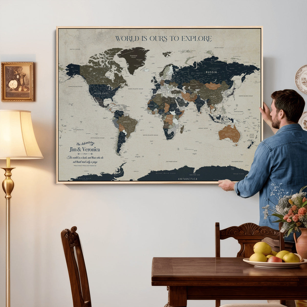 Custom Push Pin World Map Wall Art Canvas Print –