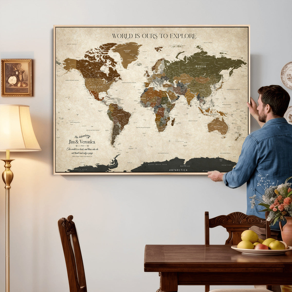Custom Push Pin World Map Wall Art Canvas Print –