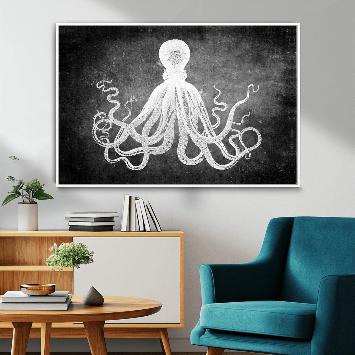 Black White Octopus Wall Art Canvas Print