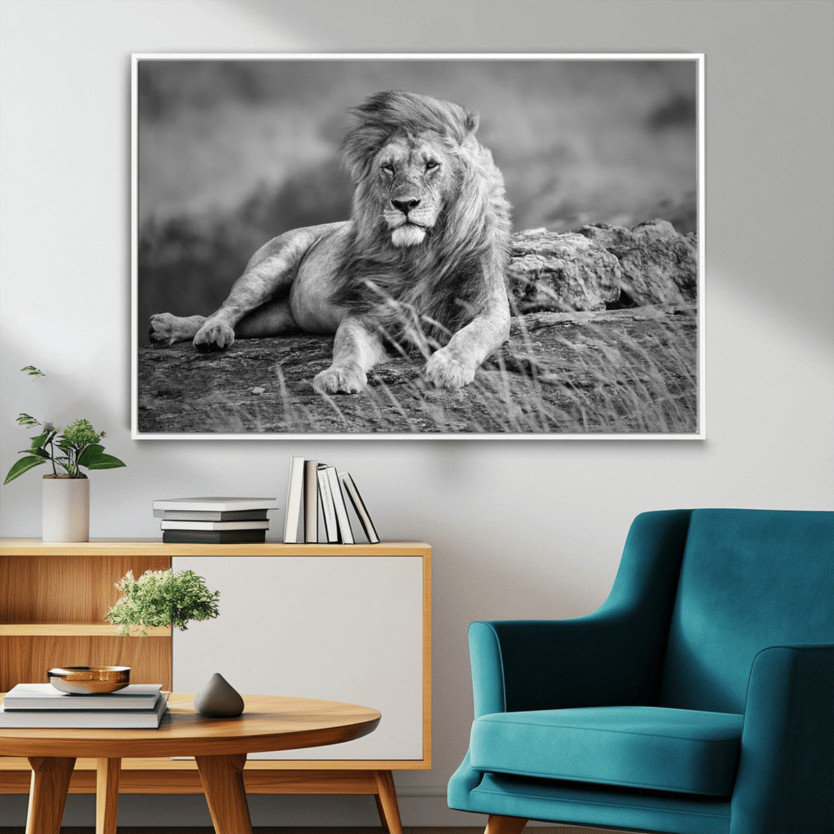 King Forest Lion Wall Art Canvas Print – Framed Majestic