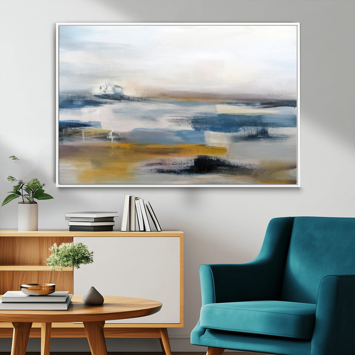 Abstract Landscape Wall Art Canvas | 3 Panel Modern Blue,