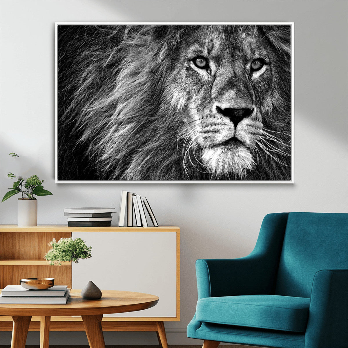 Black and White Lion Canvas Wall Art Print – Wildlife