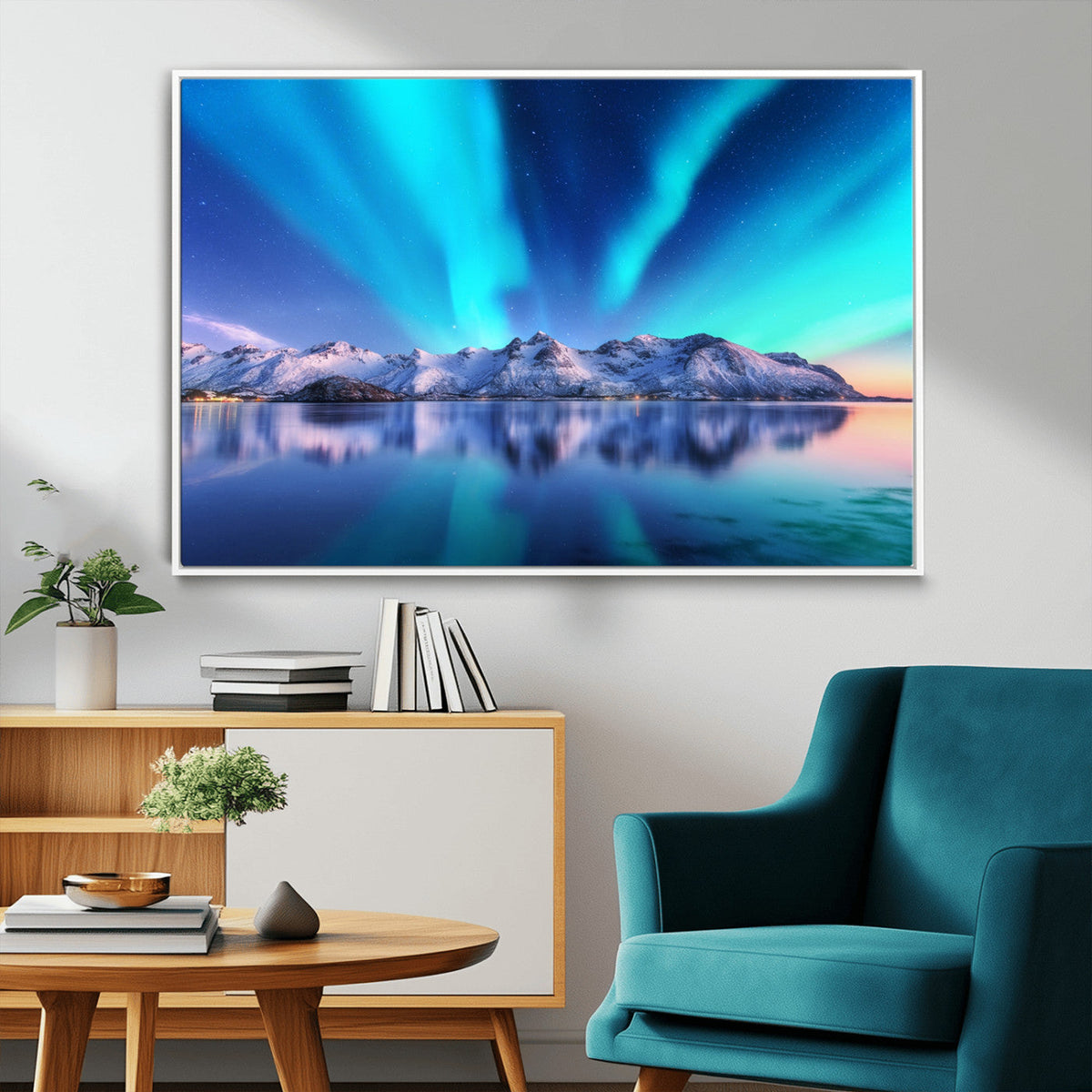 Northern Lights above Mountain Wall Art, Northern Lights