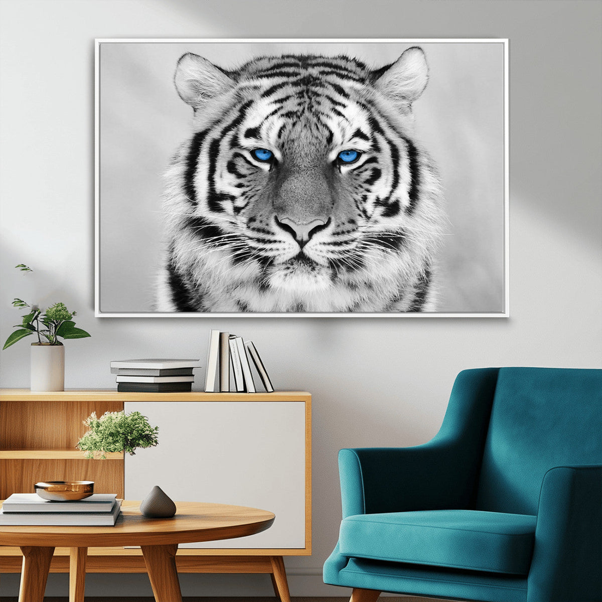 Black and White Tiger Wall Art Animal Canvas Print